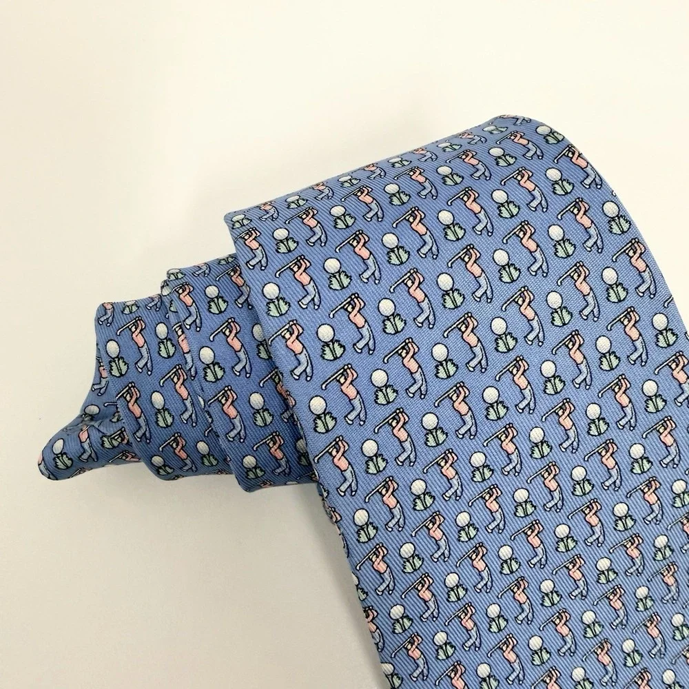 Vineyard Vines Boys Tie Golfers & Tees Blue/Pink Satin Silk USA 3 1/8